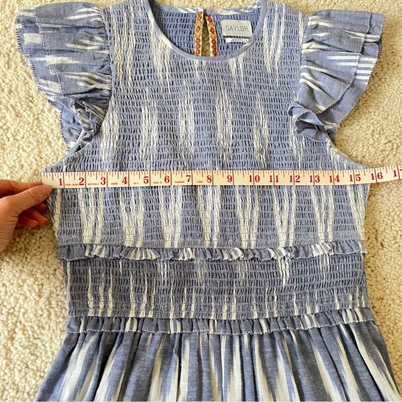 SAYLOR Zinnia Indigo blue ruffle ikat mini dress size Small NWOT - Picture 8 of 11